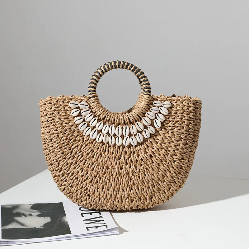 New Creative Shell Moon Straw Bag 