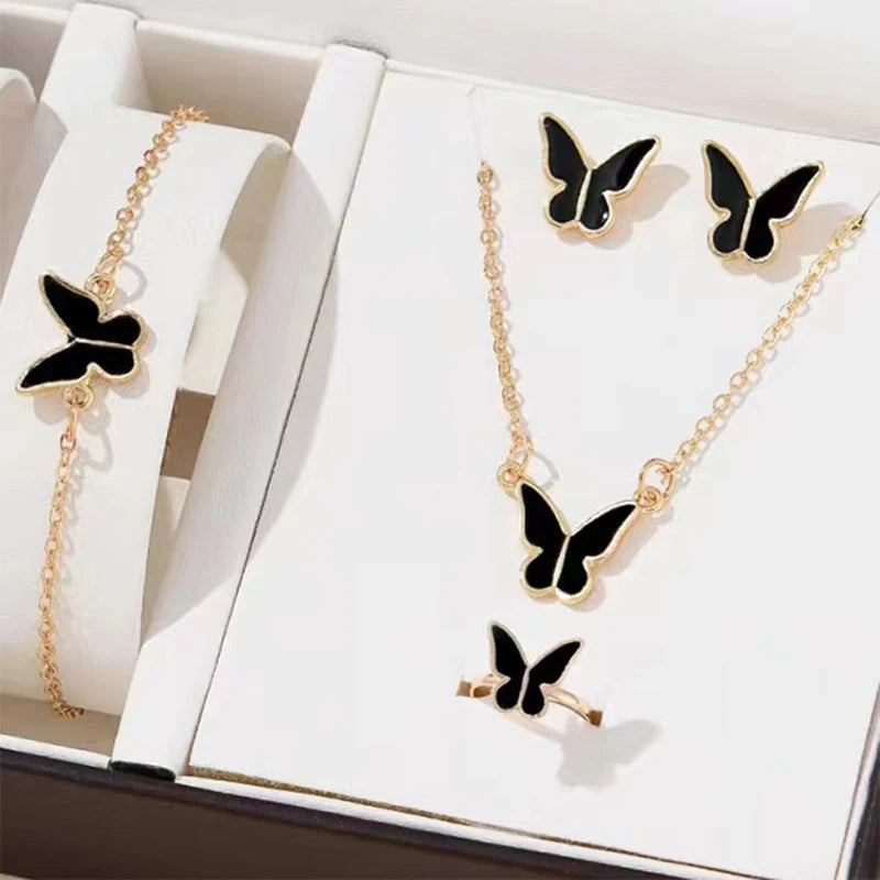 5PCS Fashion Butterfly Pendants Necklace Earrings Ring Bracelet Sets