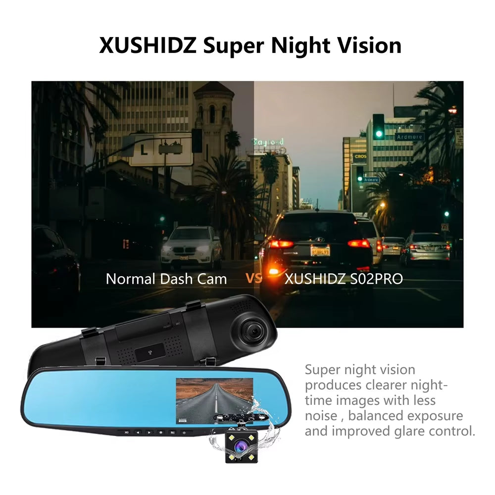 Dual Vehicle DVR Night Vision Dashcam Driving Video Recorder