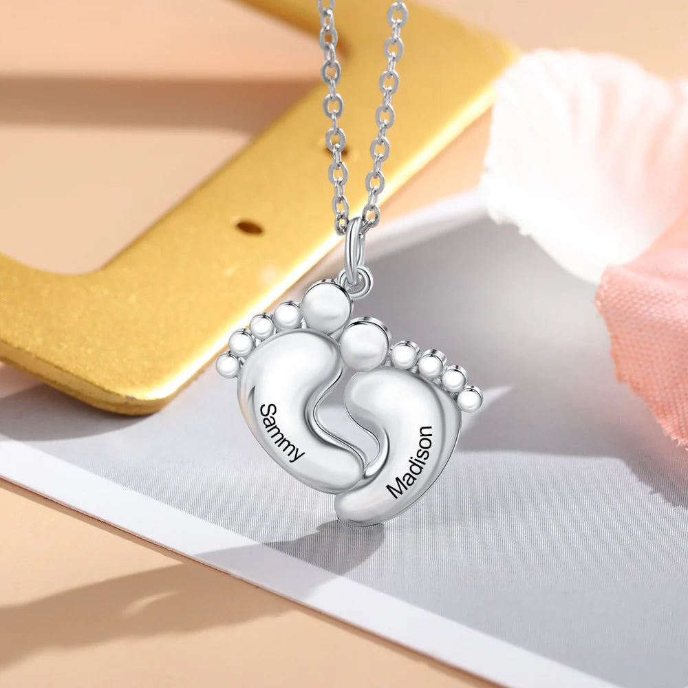 Personalized Rhodium Plated Feet Necklace