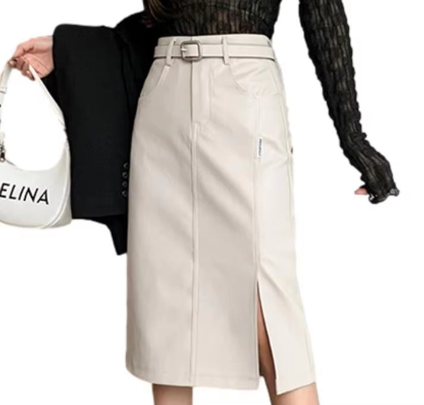 Split Bag Hip Pu Leather Skirt