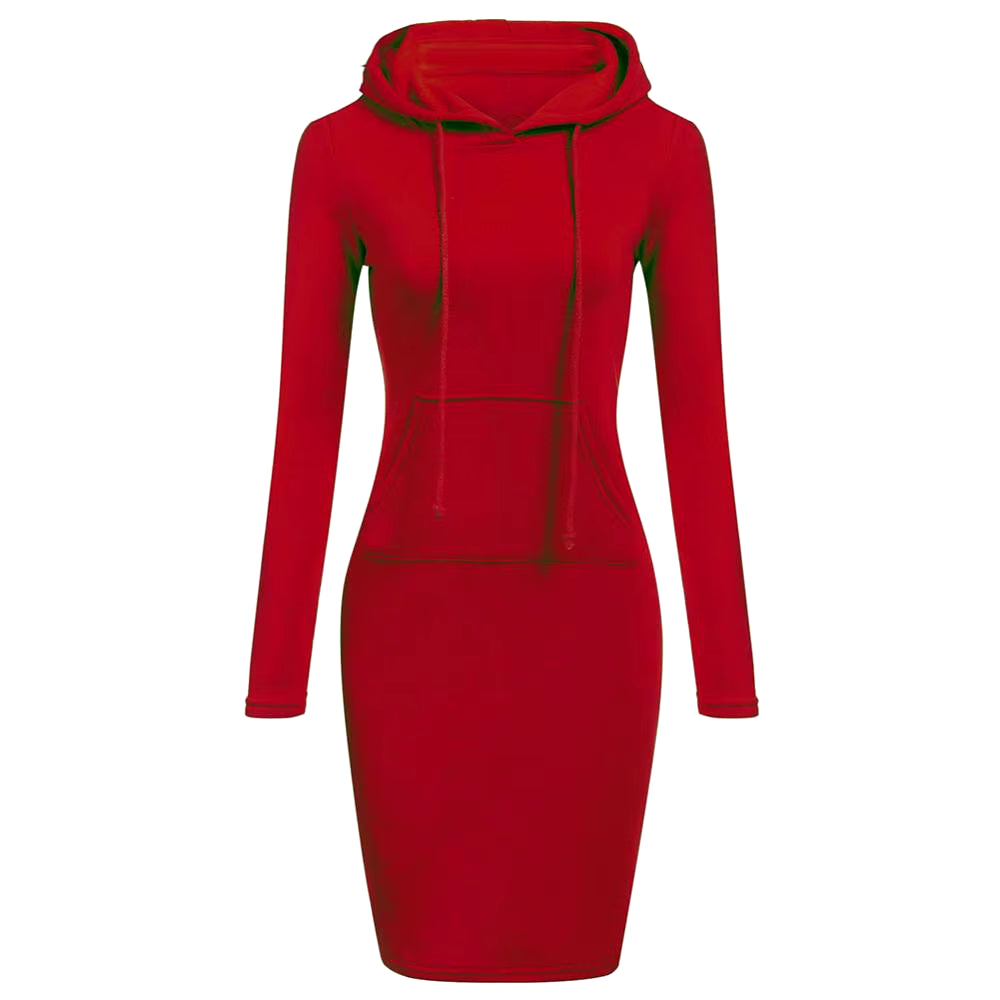 Women Long Sleeve Pocket Bodycon Hooded Sweatshirt 