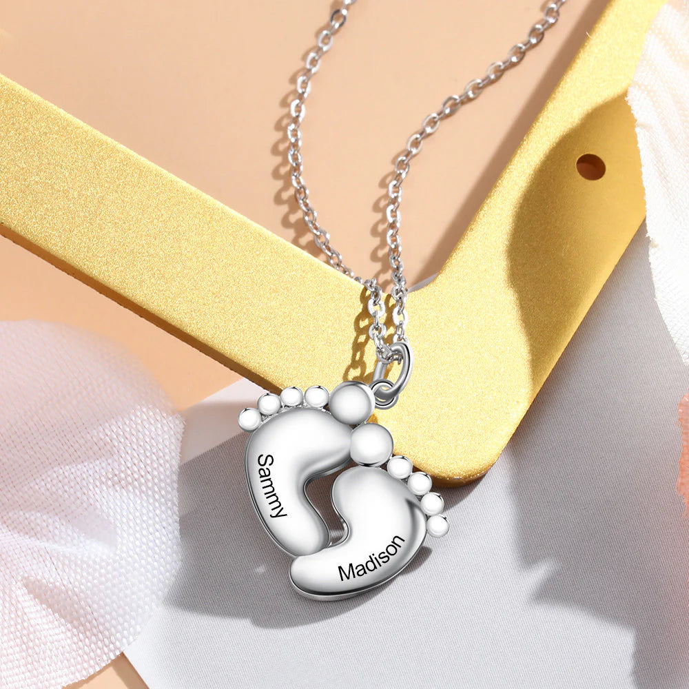 Personalized Rhodium Plated Feet Necklace