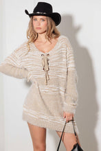 Load image into Gallery viewer, Relax Fit Mixed-Stitch Front Tie Tunic Sweater Dress