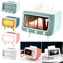 Load image into Gallery viewer, Creative Cartoon TV Shape Tissue Box Mobile Phone Holder Stand Home Living Room Office Toilet Tissue Box Kawaii Desktop Decor