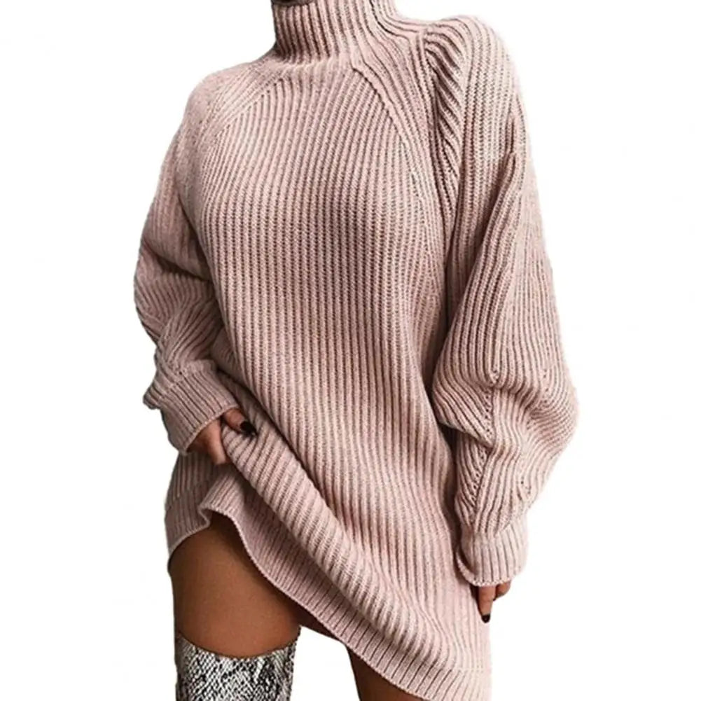 1Pc Autumn Winter Sweater Dress Loose Fit Warm Women Sweater Dress Stylish High Collar Women'S Sweater Dress for Autumn Winter