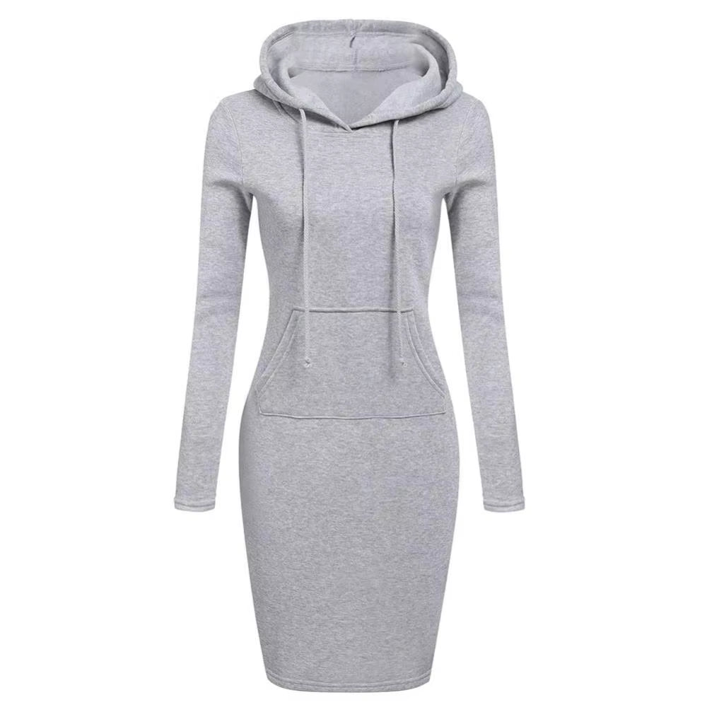 Women Long Sleeve Pocket Bodycon Hooded Sweatshirt 