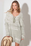Relax Fit Mixed-Stitch Front Tie Tunic Sweater Dress