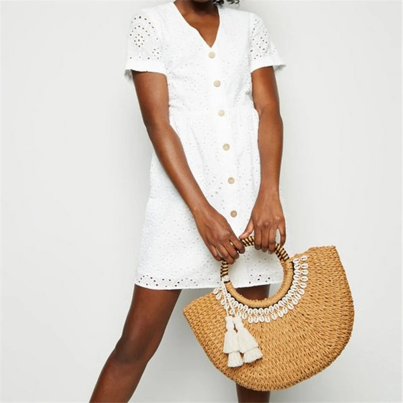 New Creative Shell Moon Straw Bag 