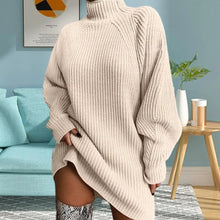 Load image into Gallery viewer, 1Pc Autumn Winter Sweater Dress Loose Fit Warm Women Sweater Dress Stylish High Collar Women&#39;S Sweater Dress for Autumn Winter