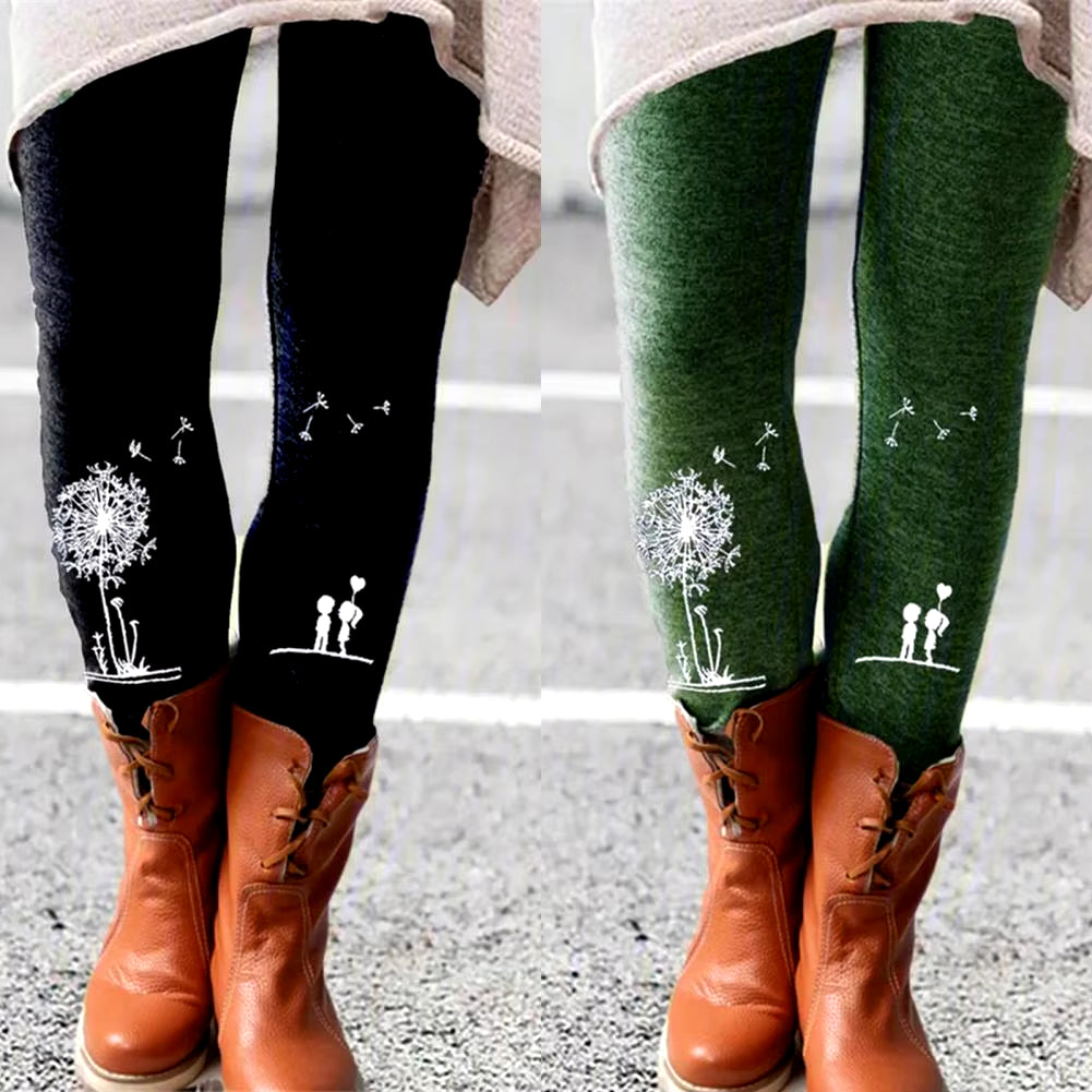 2021 Spring Autumn Women'S Leggings Trousers Dandelion Print 