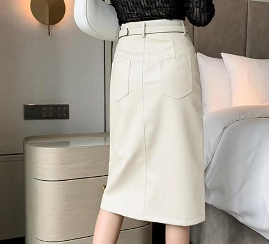 Split Bag Hip Pu Leather Skirt