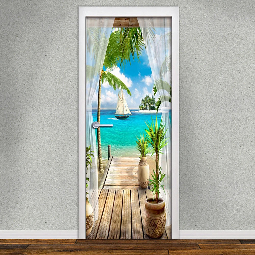 Vinyl Decal Beach Landscape Door Sticker Wallpaper Peel And Stick