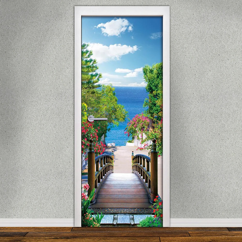 Vinyl Decal Beach Landscape Door Sticker Wallpaper Peel And Stick