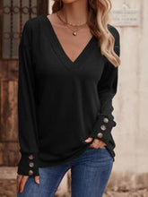 Load image into Gallery viewer, V-Neck Loose Long Sleeve T-Shirt Button