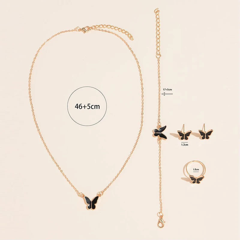 5PCS Fashion Butterfly Pendants Necklace Earrings Ring Bracelet Sets