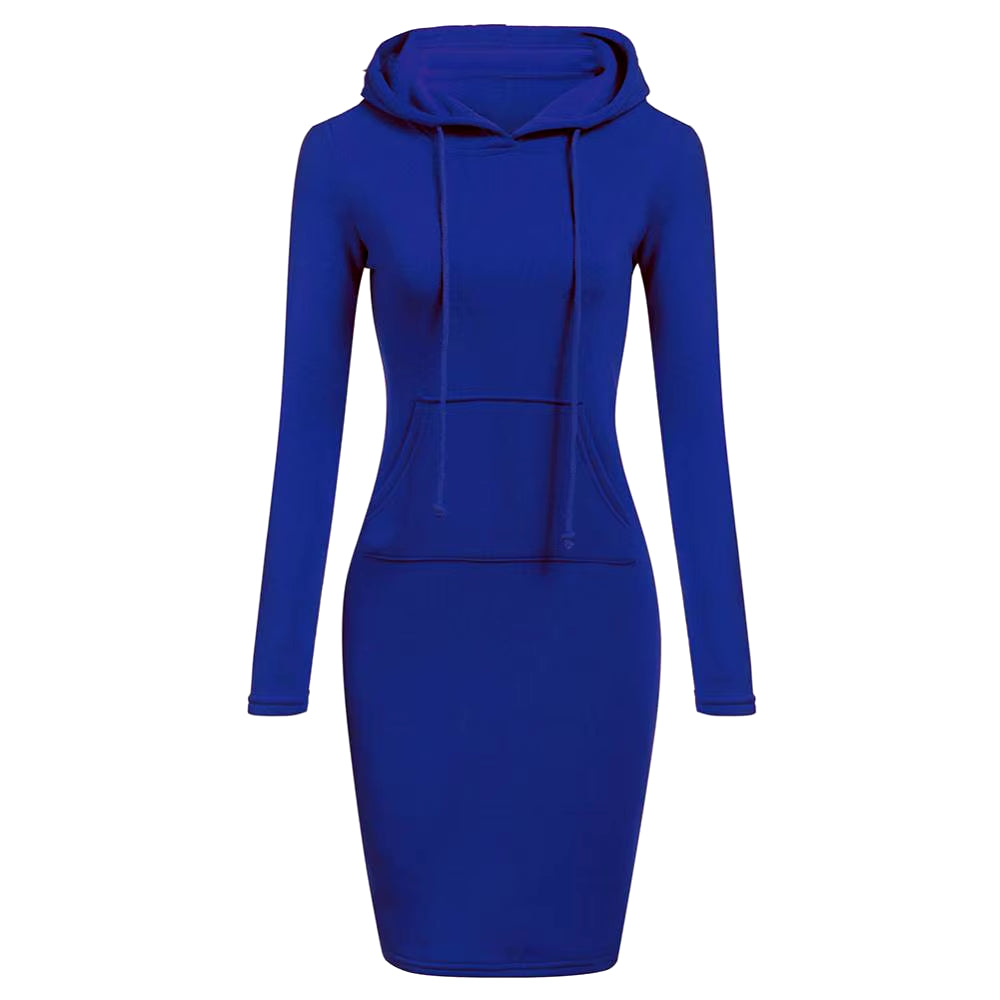 Women Long Sleeve Pocket Bodycon Hooded Sweatshirt 