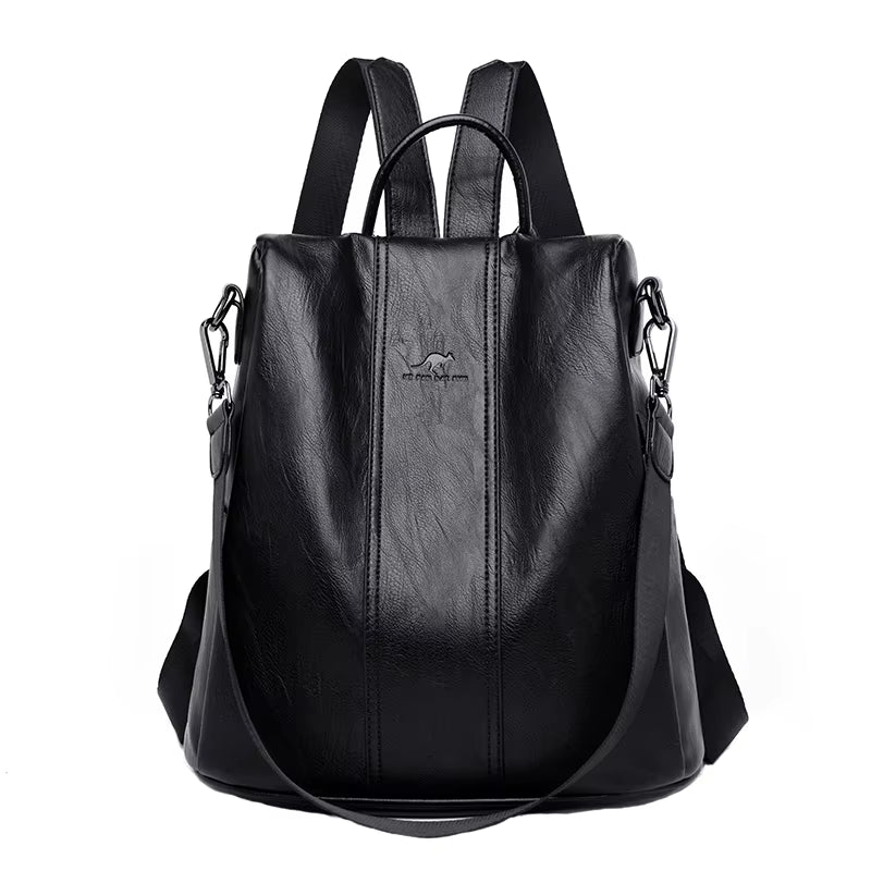 Anti-Theft Leather Backpack