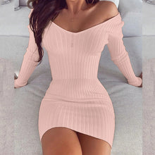 Load image into Gallery viewer, Sexy off Shoulder Long Sleeve Bodycon Dress for Women 2024 Spring Autumn White Knitted Sweater Mini Woman Dresses Robe Femme