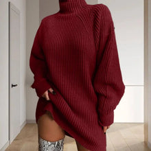 Load image into Gallery viewer, 1Pc Autumn Winter Sweater Dress Loose Fit Warm Women Sweater Dress Stylish High Collar Women&#39;S Sweater Dress for Autumn Winter