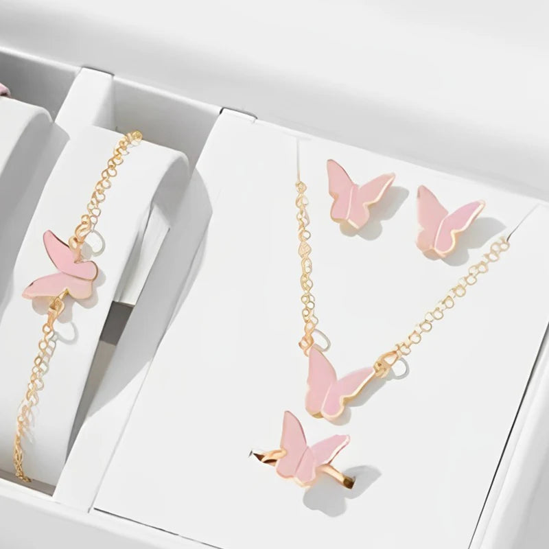 5PCS Fashion Butterfly Pendants Necklace Earrings Ring Bracelet Sets