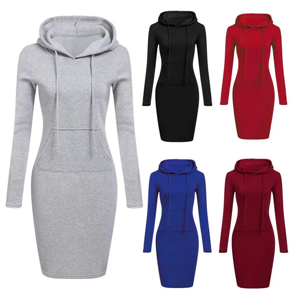 Women Long Sleeve Pocket Bodycon Hooded Sweatshirt 