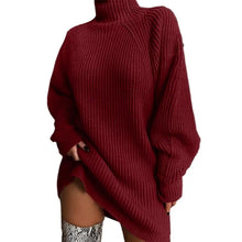 Load image into Gallery viewer, 1Pc Autumn Winter Sweater Dress Loose Fit Warm Women Sweater Dress Stylish High Collar Women&#39;S Sweater Dress for Autumn Winter