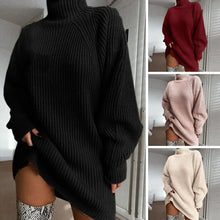 Load image into Gallery viewer, 1Pc Autumn Winter Sweater Dress Loose Fit Warm Women Sweater Dress Stylish High Collar Women&#39;S Sweater Dress for Autumn Winter