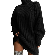 Load image into Gallery viewer, 1Pc Autumn Winter Sweater Dress Loose Fit Warm Women Sweater Dress Stylish High Collar Women&#39;S Sweater Dress for Autumn Winter